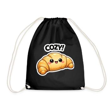 Kuscheliges Croissant-Kawaii - Turnbeutel - Schwarz - Vorne