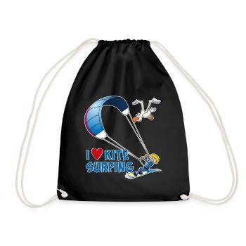 Ich liebe Kitesurfen – lustige, cartoonartige Zeichnungen - Turnbeutel - Schwarz - Vorne