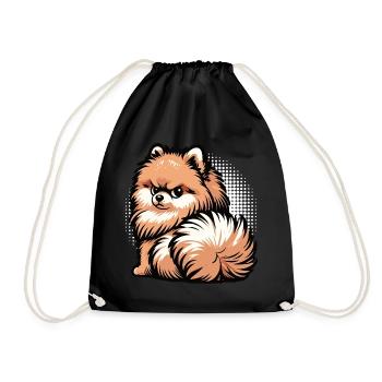 Pomeranian Pomeranian Pomeranian Spitz Dog Miniature Spitz Holder - Drawstring Bag - black - Front