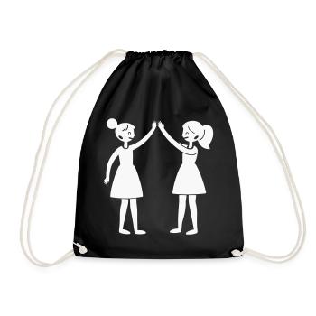 Zwei Freundinnen High-Five Silhouette - Turnbeutel - Schwarz - Vorne