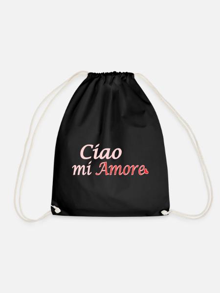 Ciao mi Amore; Hello my darling; heart; Love - Drawstring Bag - black