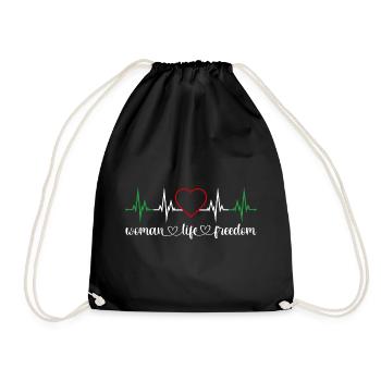Woman Life Freedom Heartbeat Women's Rights Iran - Drawstring Bag - black - Front
