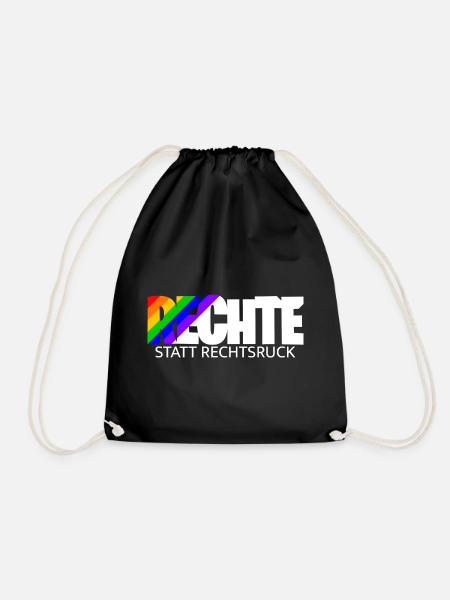 Menschenrechte statt Rechtsruck - Regenbogen - Turnbeutel - Schwarz