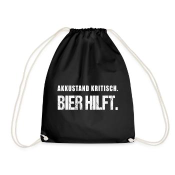 Akkustand kritisch Bier hilft Lustiger Spruch - Turnbeutel - Schwarz - Vorne