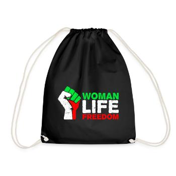 Woman, Life, Freedom | Free Iran! | Mit Flagge - Turnbeutel - Schwarz - Vorne