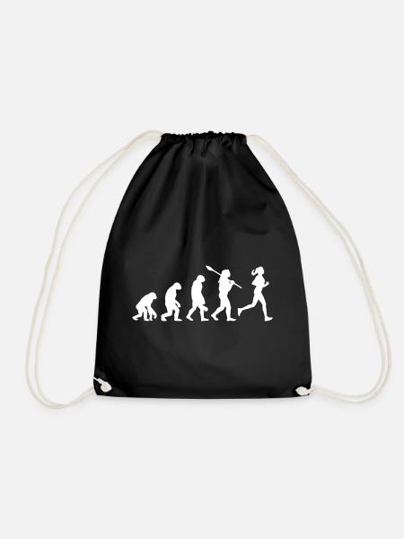 Evolution of Woman Running Silhouette - Drawstring Bag - black