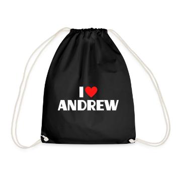 I love Andrew Rotes Herz Romantischer Name Fan - Turnbeutel - Schwarz - Vorne