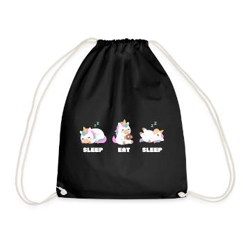 Sleep Eat Sleep – Humorous Kawaii Unicorn Adorned - Drawstring Bag - black - Front