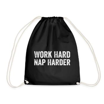 Work hard, Nap harder - Drawstring Bag - black - Front