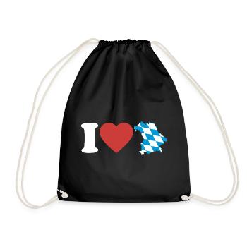 I Love Bavaria | Heart with blue white map - Drawstring Bag - black - Front