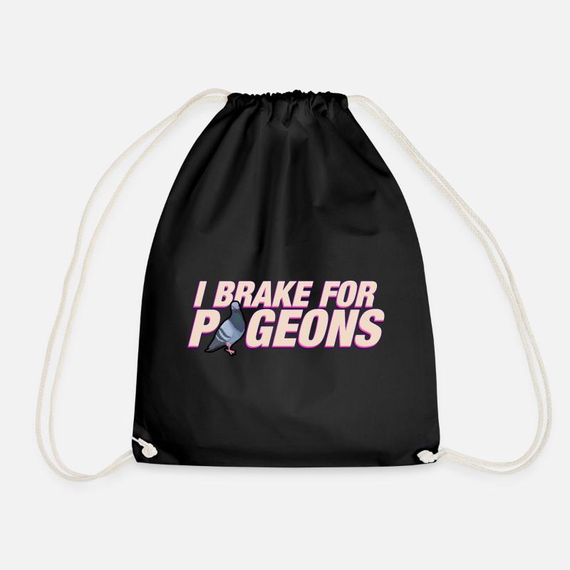 I brake for pigeons - Drawstring Bag - black