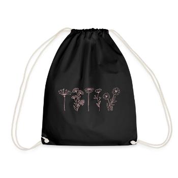 Minimalist Wildflower, Boho Floral Line Art - Drawstring Bag - black - Front