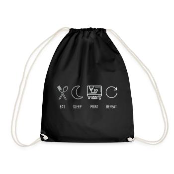 Eat, Sleep, Print, Repeat 3D Printing Maker - Drawstring Bag - black - Front