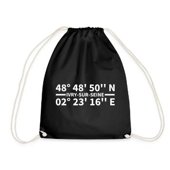 Ivry-sur-Seine coordinates - Drawstring Bag - black - Front