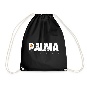 Palma Distressed Text with Spain Flag - Drawstring Bag - black - Front