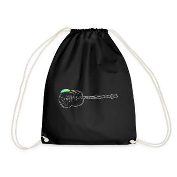 White Guitar Outline with Heart Motif - Drawstring Bag - black - Front