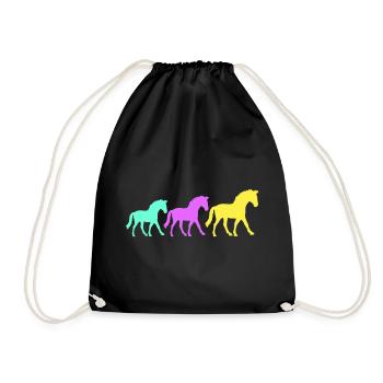 3 Pferde Silhouette Team Reiter reiten Freunde süß - Turnbeutel - Schwarz - Vorne