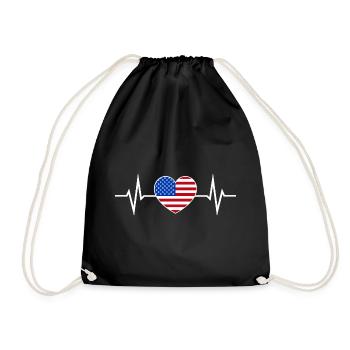 USA Heartbeat America Fan American Flag - Drawstring Bag - black - Front