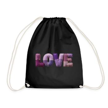 Love Schriftzug Patchwork 3D Stoff Look - Turnbeutel - Schwarz - Vorne