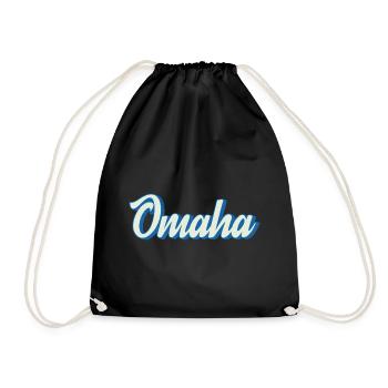 Omaha lettering in retro blue - Drawstring Bag - black - Front