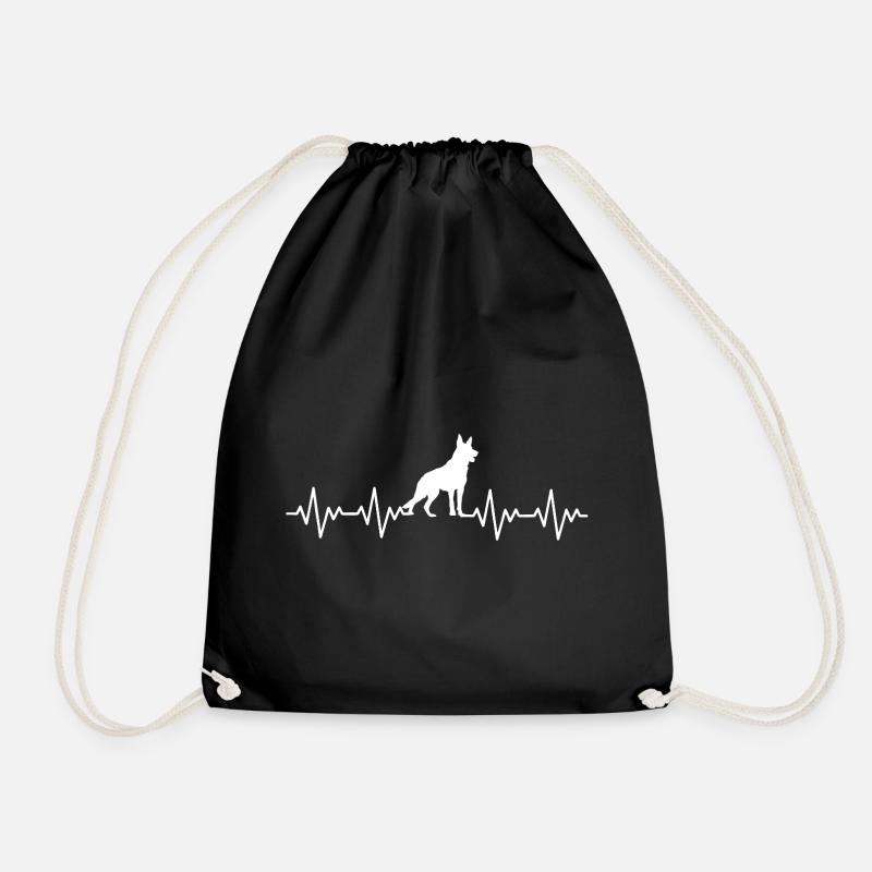 German Shepherd ECG Heartbeat - Drawstring Bag - black