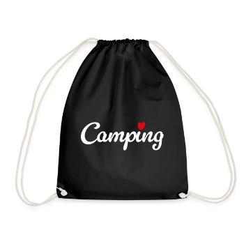 Camping Herz Camper Wohnwagen Van Life Fan Hobby - Turnbeutel - Schwarz - Vorne