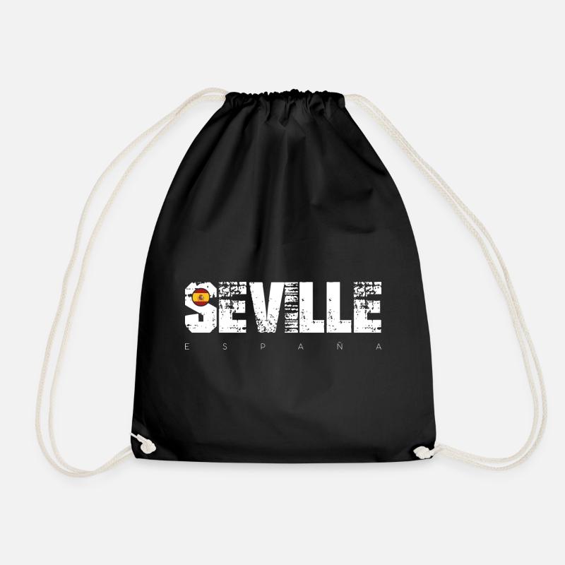 Sevilla Distressed Typografie mit Flagge - Turnbeutel - Schwarz
