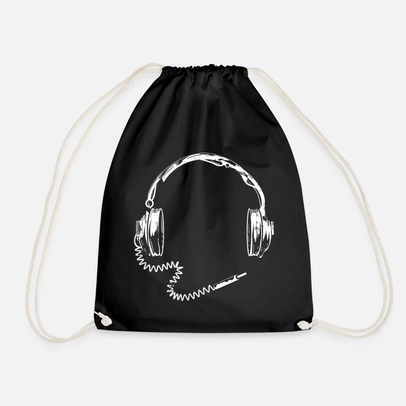 Retro headphones with cable - Drawstring Bag - black