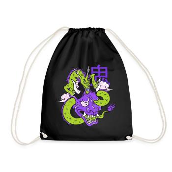 Oni Mask Vaporwave Aesthetic Dragon Japan Demon - Drawstring Bag - black - Front