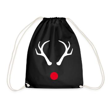 Rentier Rote Nase Weihnachten - Turnbeutel - Schwarz - Vorne