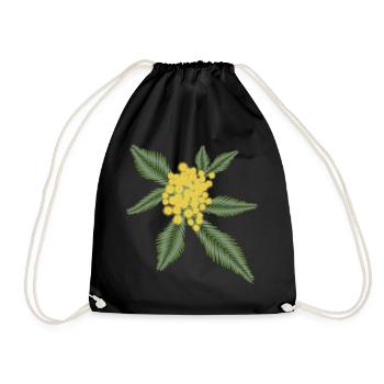 Silver Acacia with its yellow flowers Pompoms - Drawstring Bag - black - Front