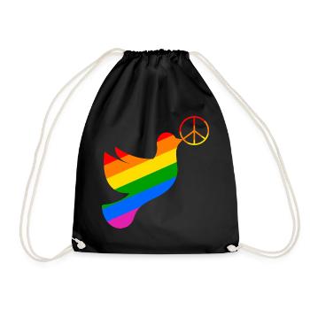 Friedenstaube in regenbogenfarben mit Peacezeichen - Turnbeutel - Schwarz - Vorne