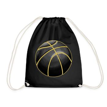 Basketball Sticker Black Gold Ball - Drawstring Bag - black - Front