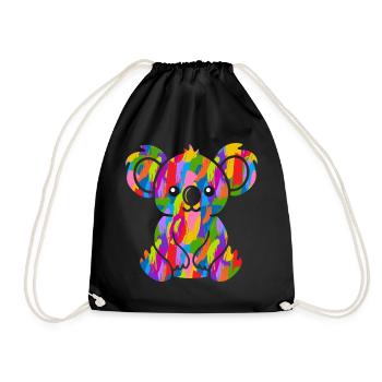 Koala Bunt Vintage Regenbogen Retro - Turnbeutel - Schwarz - Vorne