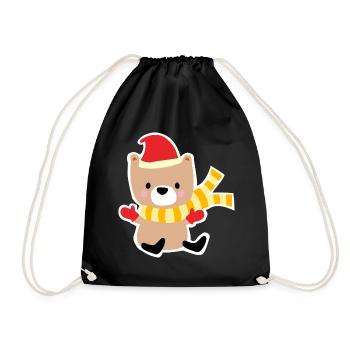 Winter bear with Christmas hat - Drawstring Bag - black - Front