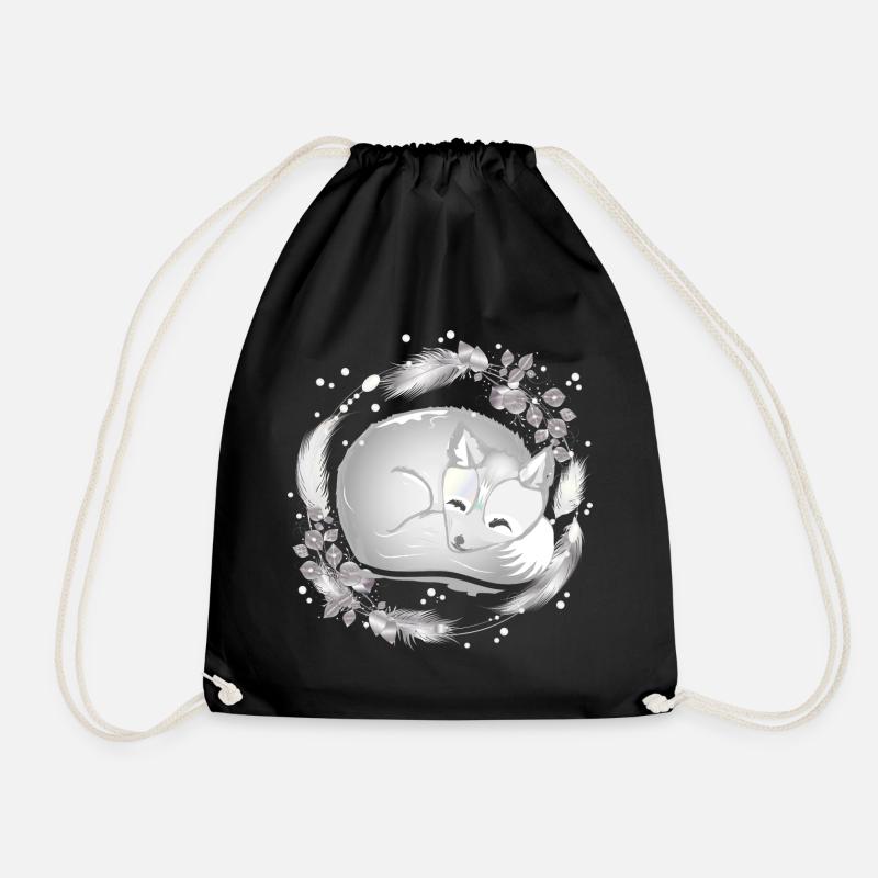 small polar fox sleeping in silver colors - Drawstring Bag - black