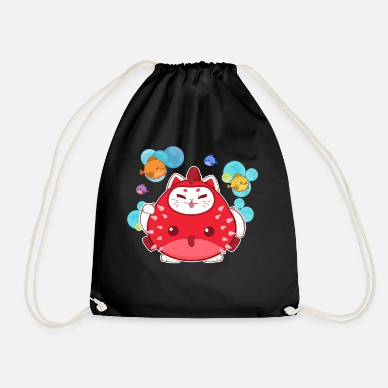 Cat maneki neko kawaii - Drawstring Bag - black