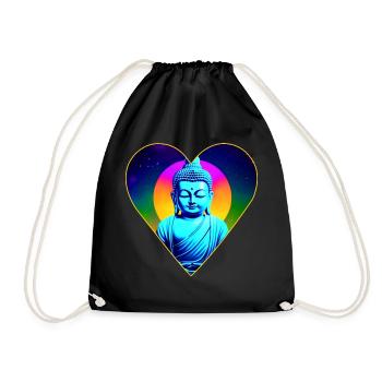 Bunter Buddha in Chakra Farben in Herzform - Turnbeutel - Schwarz - Vorne