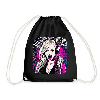 Coole Musik Girl mit Kopfhörer in Pink Rock Pop - Turnbeutel - Schwarz - Vorne