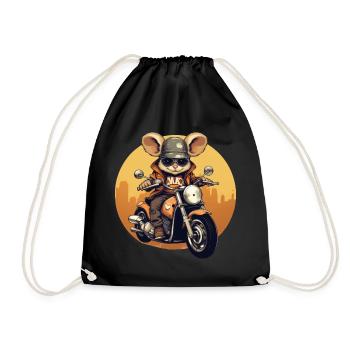 Cool mouse on the motorcycle - Drawstring Bag - black - Front