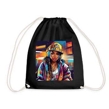 Cool Girl with Headphones Graffiti Hip Hop Music - Drawstring Bag - black - Front