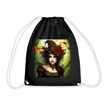 Halloween Fairy with Hat and Flowers - Drawstring Bag - black - Front