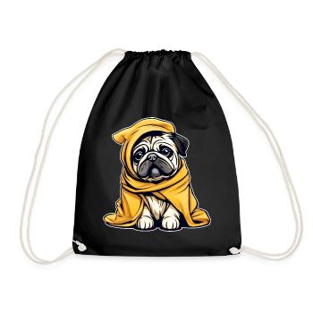 Cute little pug in bathrobe - Drawstring Bag - black - Front
