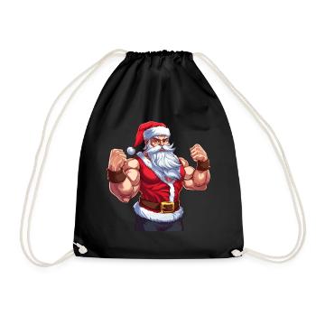 Bath Santa Claus Muscles Strong Christmas - Drawstring Bag - black - Front