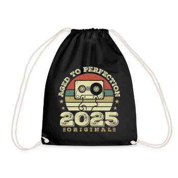 Originelle Vintage-Geschenkidee zum Jubiläum 2025 - Turnbeutel - Schwarz - Vorne
