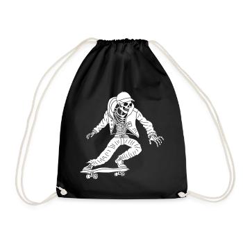 White skeleton on skateboard - Drawstring Bag - black - Front