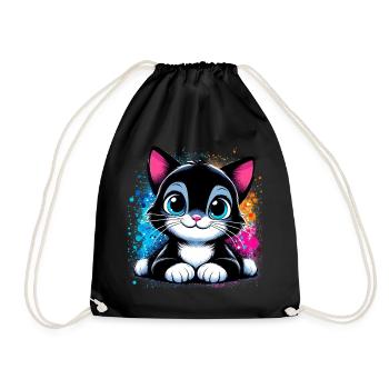 Cat - Drawstring Bag - black - Front