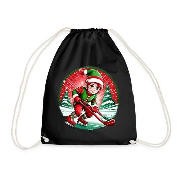 Weihnachtself Eishockey - Turnbeutel - Schwarz - Vorne