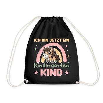 ich bin ein Kindergartenkind Regenbogen Pferd - Turnbeutel - Schwarz - Vorne