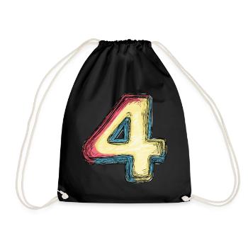 4 Zahl Bunt - Turnbeutel - Schwarz - Vorne